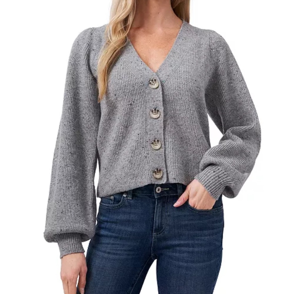CeCe Puff Sleeve Cardigan Sweater